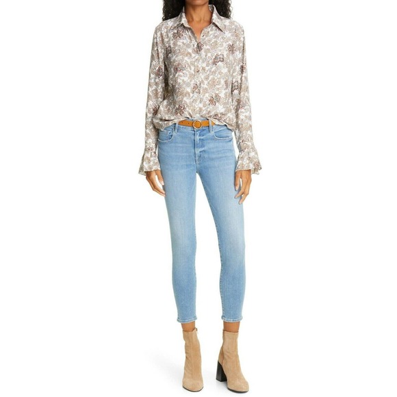 NWT FRAME Le One Skinny Fit Mid-Rise Jeans Light Blue Caspio Women's Size 2 - Picture 7 of 12